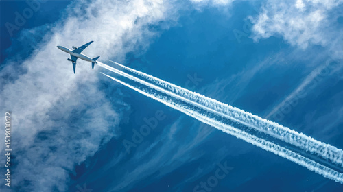 High-flying jet aircraft leaving a white contrail across the blue sky