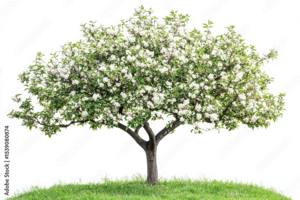 Fototapeta premium Blooming tree portrait fresh spring season orchard flora beauty natural growth on White Background. Generative Ai