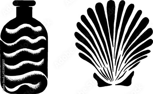 Nautical elements: message bottle and seashell design for coastal decor