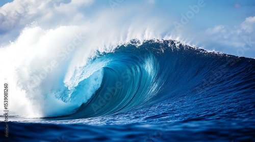 Fototapeta Naklejka Na Ścianę i Meble -  Ocean wave crashing blue sea water powerful wave surfing water sport aquatic nature background seascape