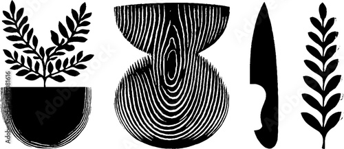 Oracle ritual symbols featuring bowl, sacrificial knife, and laurel design