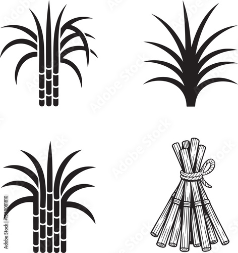 Sugarcane silhouette set vector illustration isolated On Transparent Background