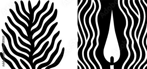 Abstract pine branch and candle flame illustration for holiday decor and design