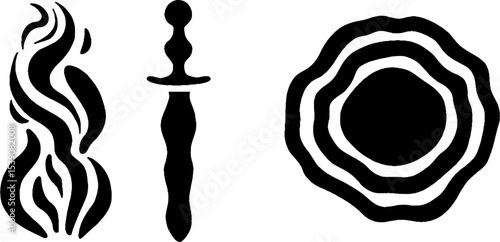 Mystical symbols featuring ritual dagger magic orb and smoke swirl for fantasy design