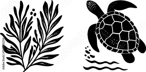 Sea turtle shell and kelp leaf design for nature-themed decorations and crafts