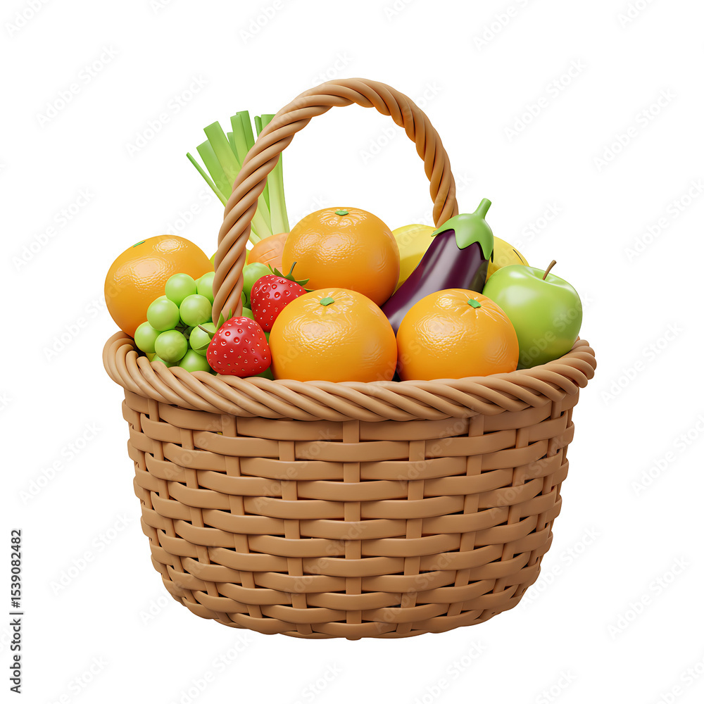 Full Basket of Fresh Produce transparent background Full Basket of Fresh Produce transparent background