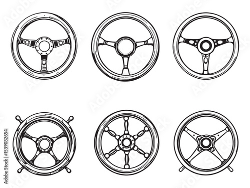 Steering wheel line art icon for car design