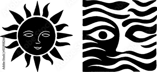 Cosmic duality of sun and moon with abstract flame design for spiritual art and decor