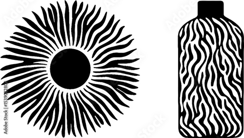 Summer essentials design featuring sunblock bottle and beach towel for beach vacation