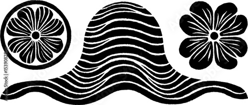 Minimalist black and white sunhat with lemon and terrace motif