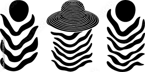 Abstract summer design with sunhat and waves – nature-inspired art for creative projects