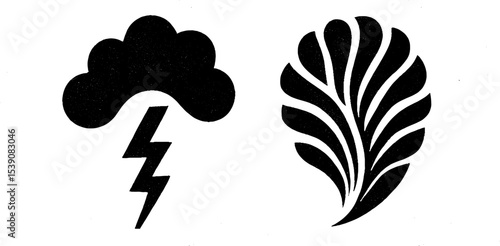 Abstract elements of thunder and cloud with echo line patterns for design