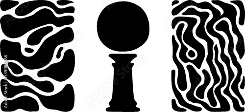 Titan silhouette and ancient column with abstract patterns against sky