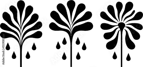 Minimalist umbrella and petal design with rain elements for artistic projects