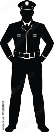Confident Police Officer Standing Alone with Firm Posture Silhouette