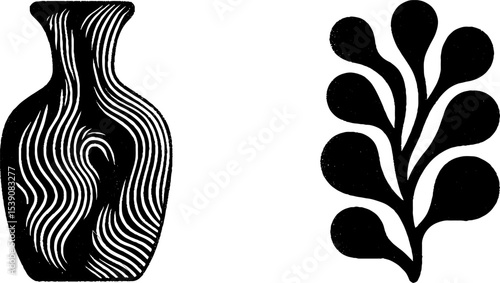Minimalist black vase and leaf art: abstract design for modern decor