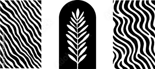 Abstract botanical art with window pane and dried herb motif for modern interior design