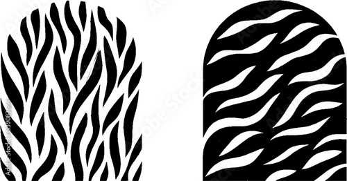 Abstract window pane and dried herb patterns with curved breeze motifs