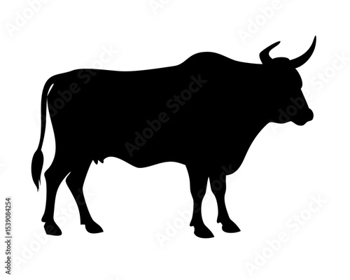 Powerful Bull Silhouette Vector - Detailed Cattle Animal Outline for Ranch Logos, Taurus Zodiac & Premium Branding, Isolated on White