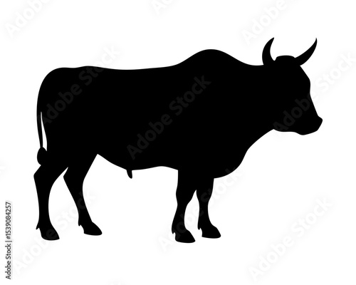 Powerful Bull Silhouette Vector - Detailed Cattle Animal Outline for Ranch Logos, Taurus Zodiac & Premium Branding, Isolated on White