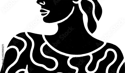 Minimalist silhouette of soft shoulder and arm in black and white design