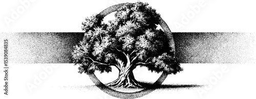 Elegant tree with rings and sprout in clean line style for nature and growth themes