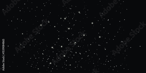 an abstract design with scattered white dots on a black background, reminiscent of a starry sky or snowfall. The dots are unevenly distributed, creating the effect of depth and space.