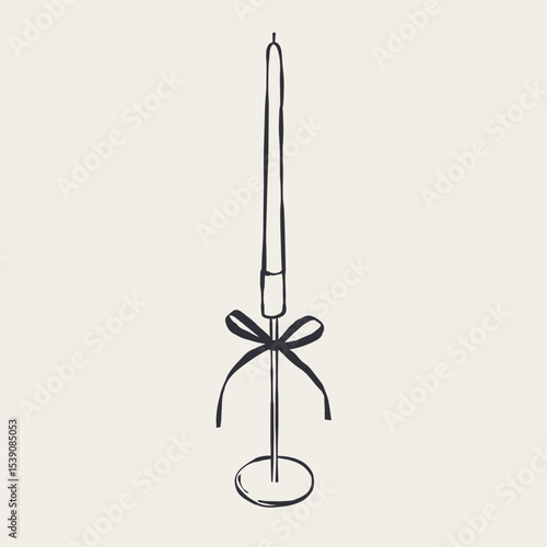 Vintage candle holder in contemporary line art style.