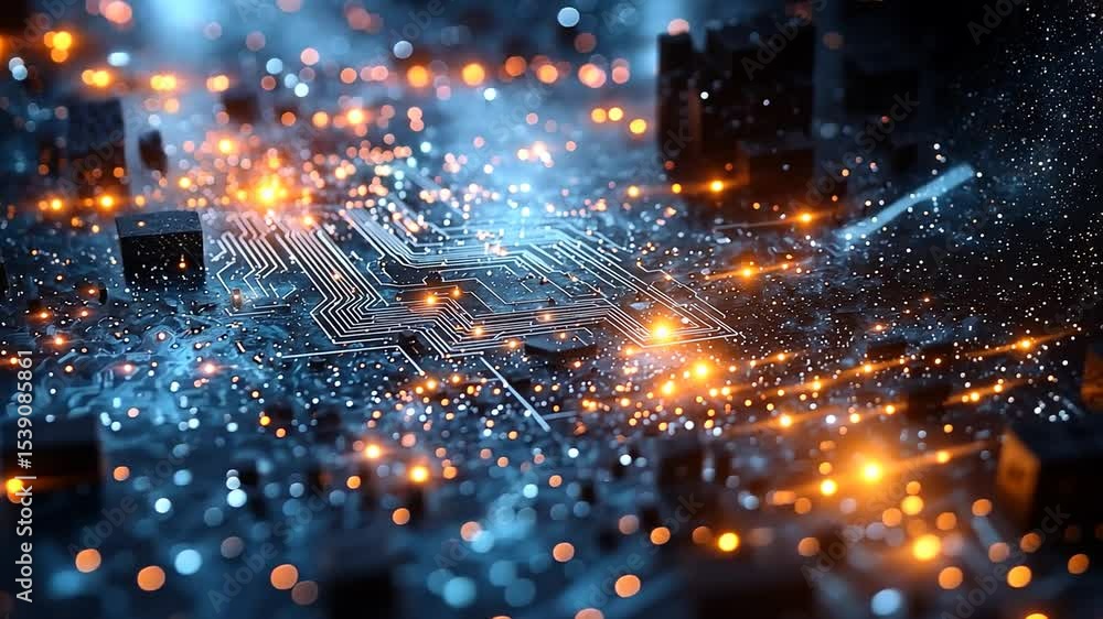 quantum computing circuit in deep space futuristic technology video