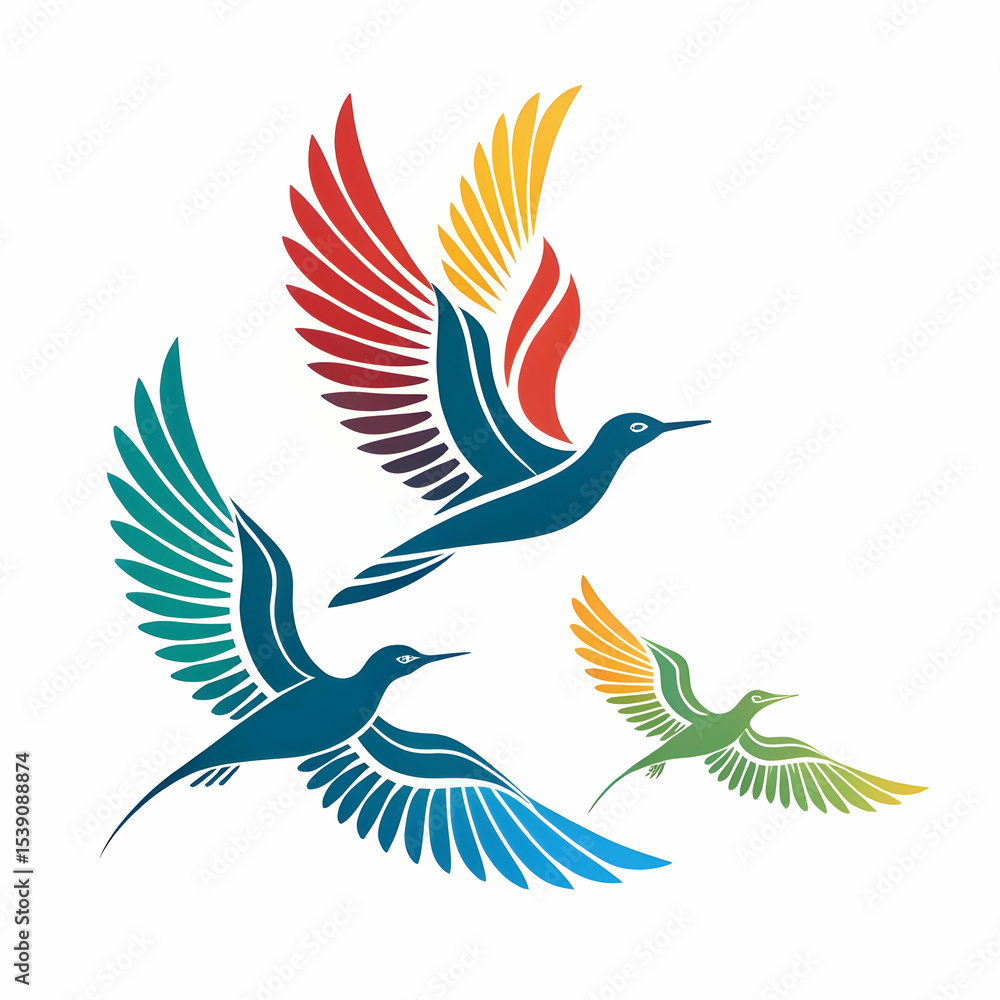Fototapeta premium Colorful Birds Vector Illustration – Exotic Tropical Parrots, Songbirds, Hummingbirds, Wildlife Art, Ornithology, Nature Scene, Decorative Animal Artwork