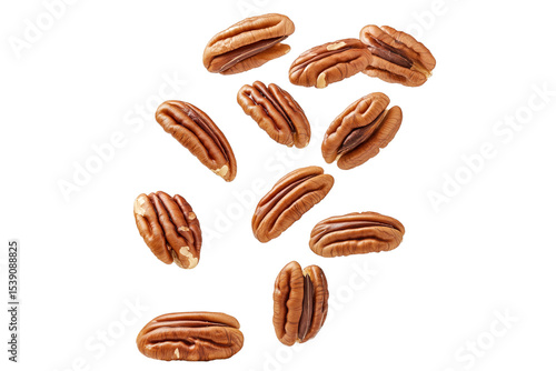 Falling pecans isolated on transparent background