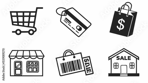 Vector art of shopping sale and e commerce icon on white solid backrounds