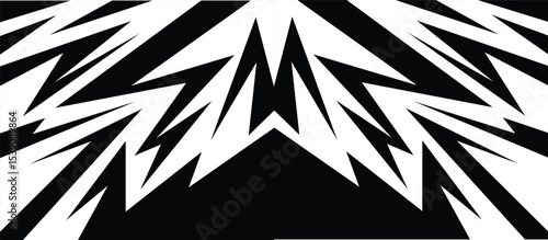 Dynamic black and white backdrop featuring jagged spikes and chaotic zigzag patterns