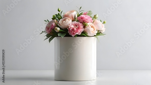 Wallpaper Mural A bouquet of pink roses in a vase on a grey background Torontodigital.ca