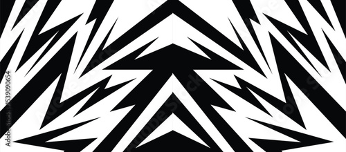 Dynamic black and white backdrop featuring jagged spikes and chaotic zigzag patterns