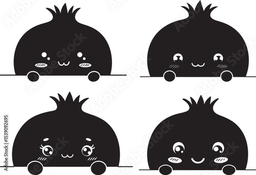Peeking Pomegranate Sweet Smile vector illustration