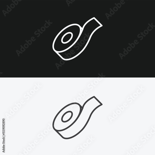 Roll of Tape or Scotch Tape on Black and White Backgrounds, Representing Adhesion or Office Supplies, White Outline Icon