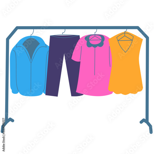 illustration of display of used clothes at a flea market