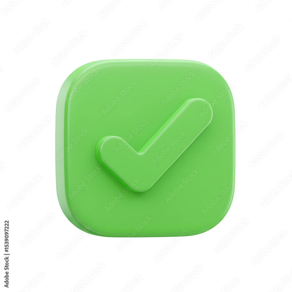 3D Render of a Green Checkmark Icon in a Square Button transparent background 3D Render of a Green Checkmark Icon in a Square Button transparent background