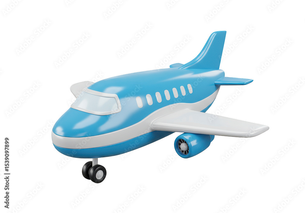 Fototapeta premium A cartoonstyle blue airplane, isolated on transparent background, ready for takeoff