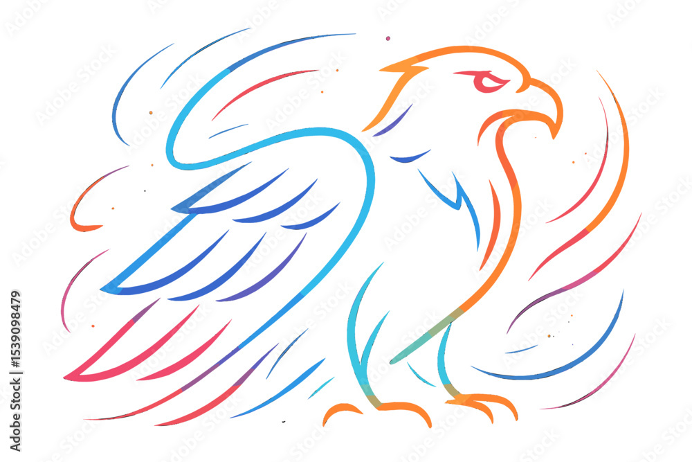 Obraz premium A glowing energy aura encircles an abstract eagle depicted in neon outline form