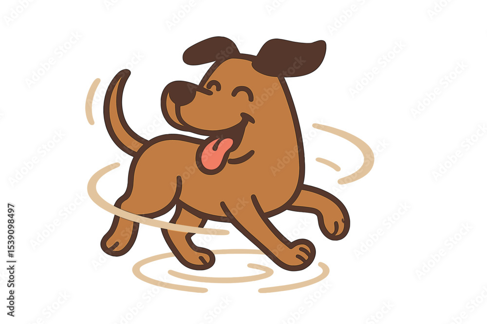 Obraz premium A brown cartoon dog is spinning rapidly in a circle as it chases after its tail with apparent happiness