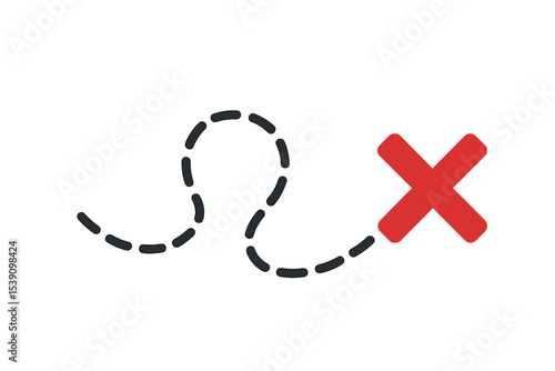 The map is characterized by a dotted line that leads to a prominent red X, signifying the spot where the treasure is buried