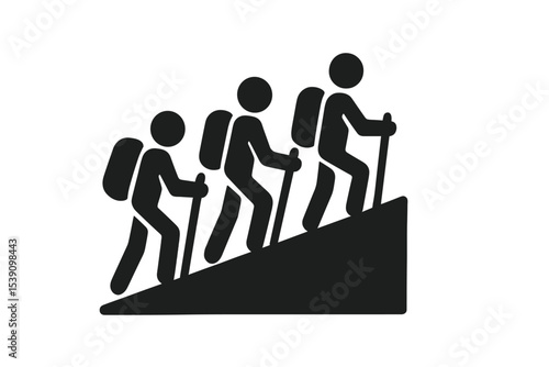 Black vector icon of a hiking group symbolizing outdoor adventure in a simple design