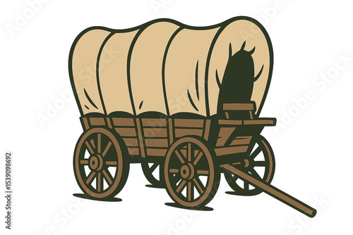 A vintage covered wagon represents the pioneering spirit on the Oregon Trail