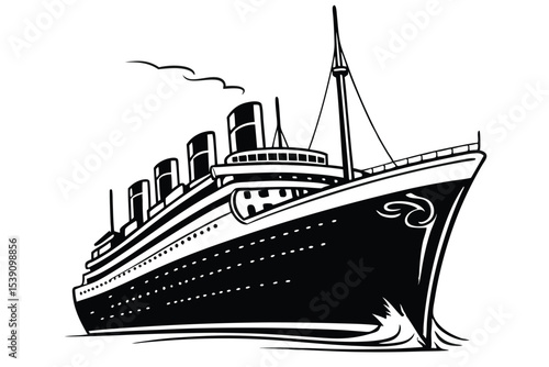 Monochromatic Depiction of a Classic Ocean Liner Navigating the Seas Evoking Nostalgia and Maritime History with Bold Lines