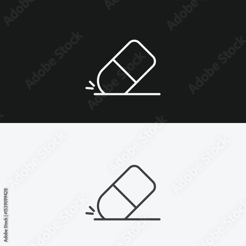 Eraser with Erasing Motion on Black and White Backgrounds, Representing Correction or Deletion, White Outline Icon