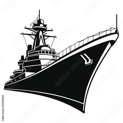 Monochromatic Illustration of a Warship Silhouette Maritime Power and Naval Strength Expressed Through Bold Lines and Striking Contrast Creating Dynamic Visual