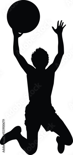 Silhouette of a basketball player jumping high to shoot the ball