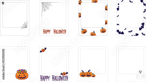 Polaroid Happy Halloween. Polaroid photo frames isolated on transparent background. Vector illustration.